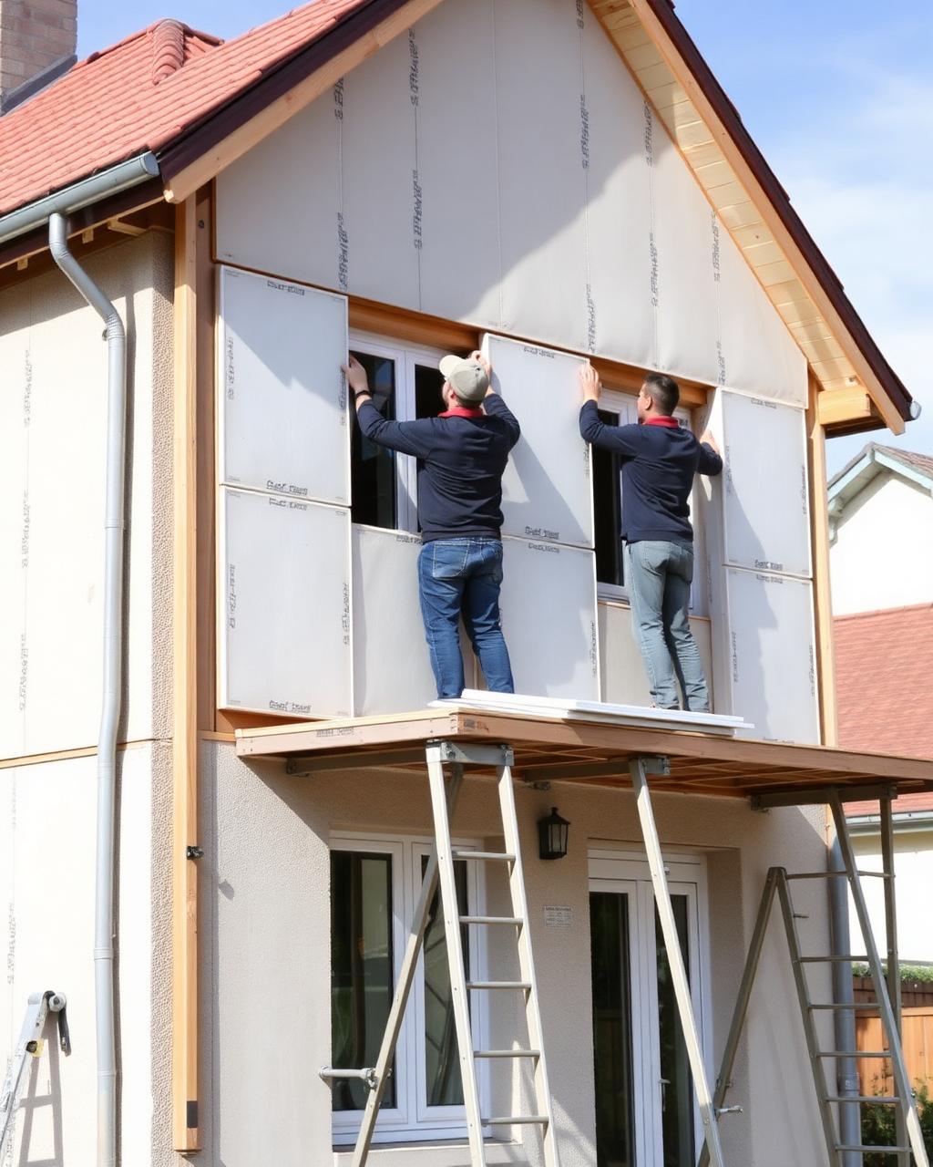 Chantier d'isolation thermique par l'extérieur
